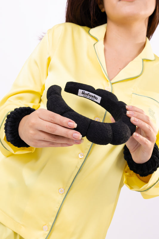 SET VINCHA Y MUÑEQUERAS DE ALGODÓN - NEGRO