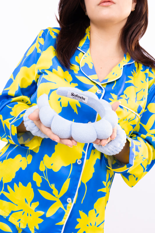 SET VINCHA Y MUÑEQUERAS DE ALGODÓN - CELESTE