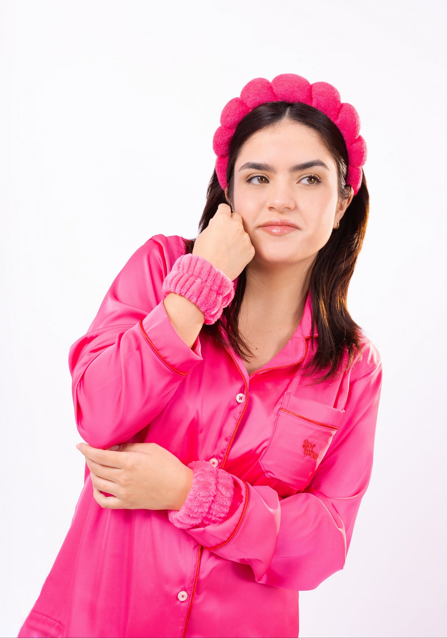 SET VINCHA Y MUÑEQUERAS DE ALGODÓN - FUCSIA