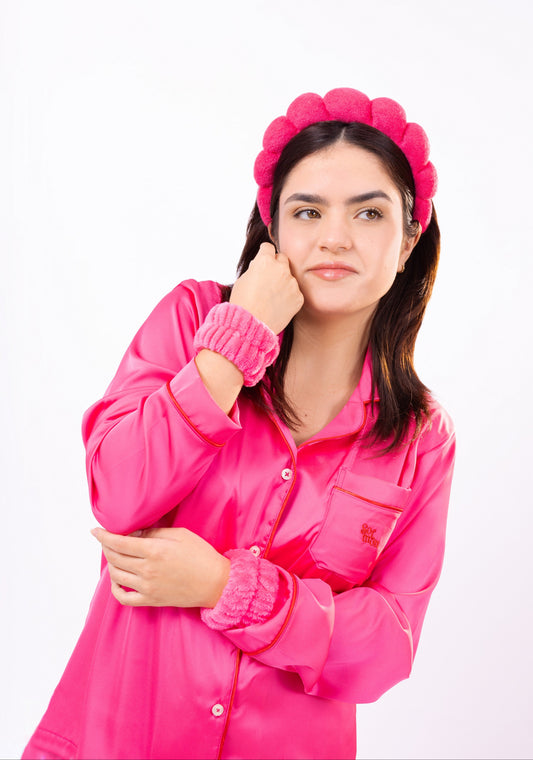SET VINCHA Y MUÑEQUERAS DE ALGODÓN - FUCSIA